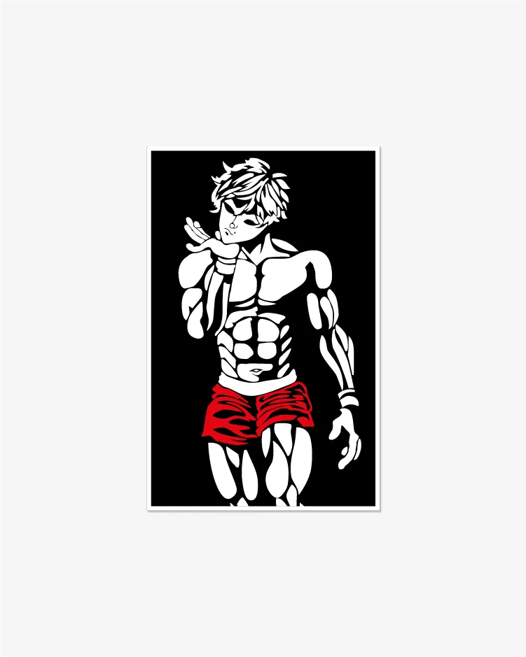 Cuadro decorativo de edición limitada con la silueta de Baki Hanma, fabricado en madera MDF negra mate, ideal para decoración de gimnasios, estudios y habitaciones de fans del anime de lucha.