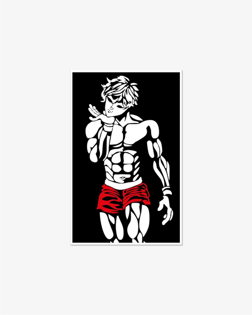 Cuadro decorativo de edición limitada con la silueta de Baki Hanma, fabricado en madera MDF negra mate, ideal para decoración de gimnasios, estudios y habitaciones de fans del anime de lucha.