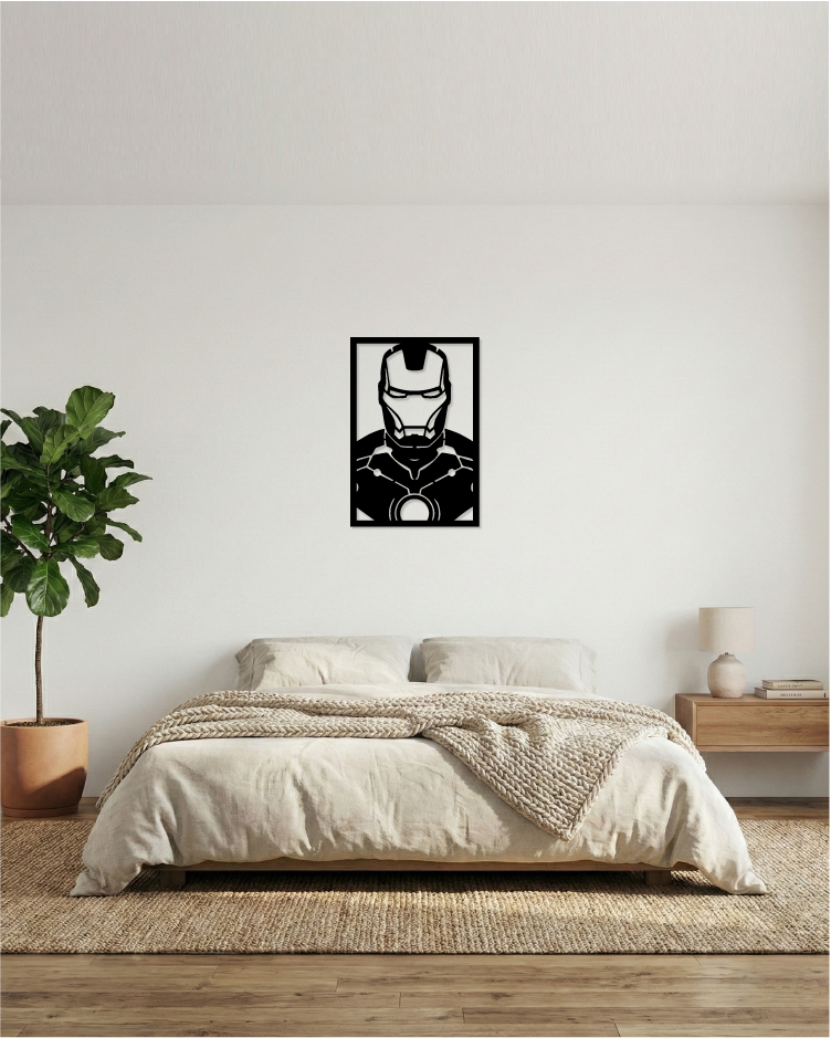 Arte de pared de 4 paneles en cabecera de cama, diseño de guerrero blindado para un dormitorio moderno y geek.