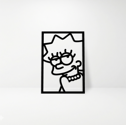 Lisa Simpson: Cuadro Decorativo en Madera MDF Negra Minimalista