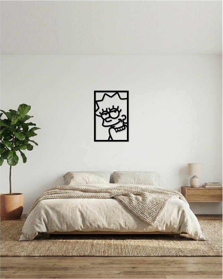 Lisa Simpson: Cuadro Decorativo en Madera MDF Negra Minimalista