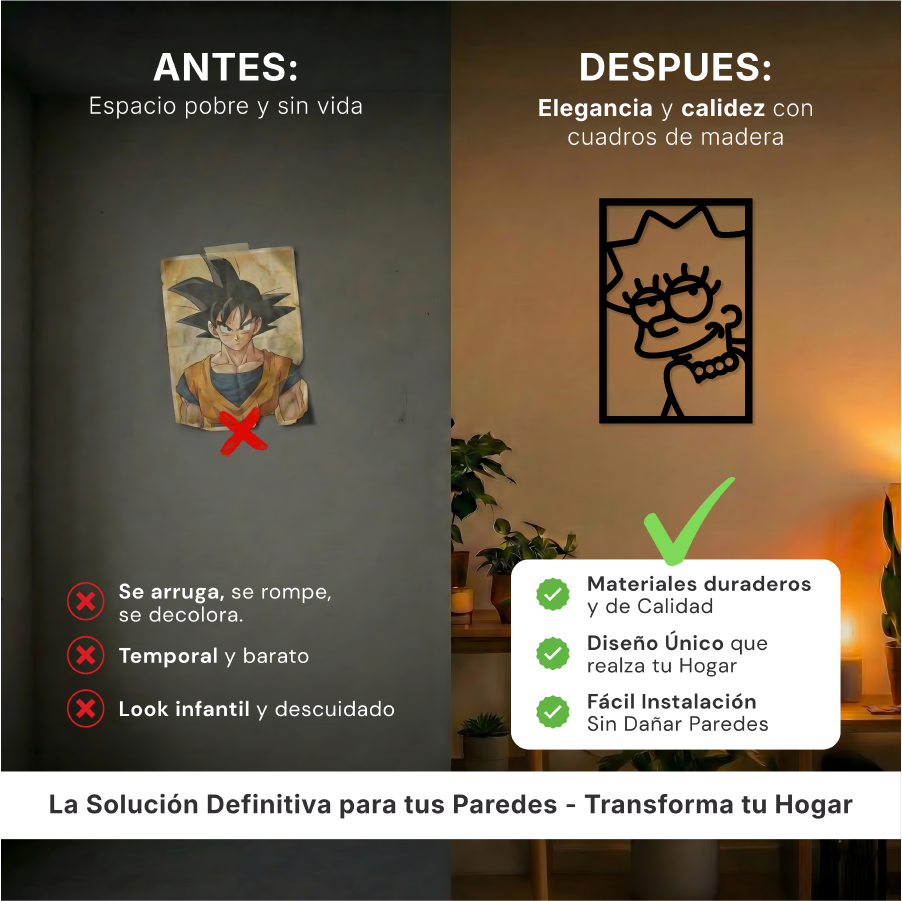 Lisa Simpson: Cuadro Decorativo en Madera MDF Negra Minimalista