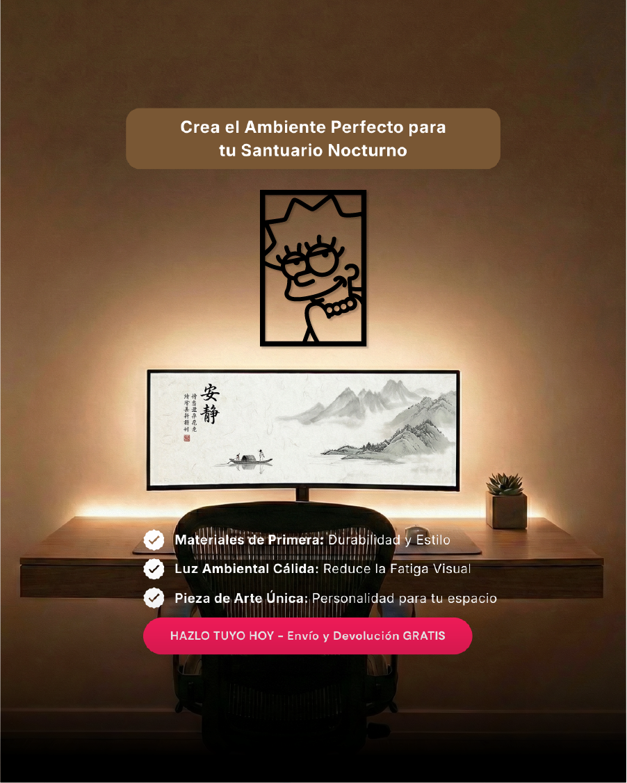 Lisa Simpson: Cuadro Decorativo en Madera MDF Negra Minimalista