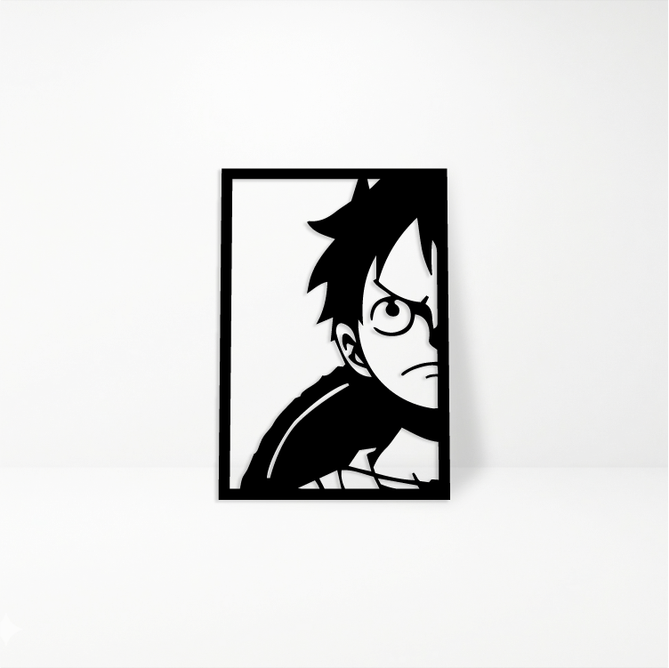 Luffy One Piece: Cuadro de Madera MDF Negra Minimalista