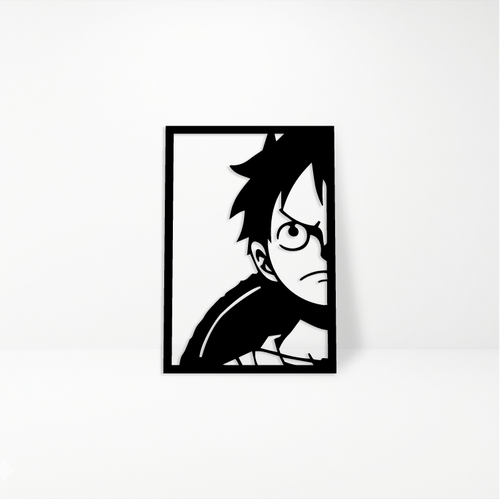 Luffy One Piece: Cuadro de Madera MDF Negra Minimalista