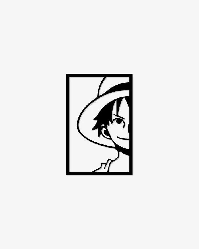 Segundo diseño de cuadro decorativo de Luffy de One Piece, silueta en madera MDF negra con postura de acción, ideal para decoración de interiores y coleccionistas de anime.