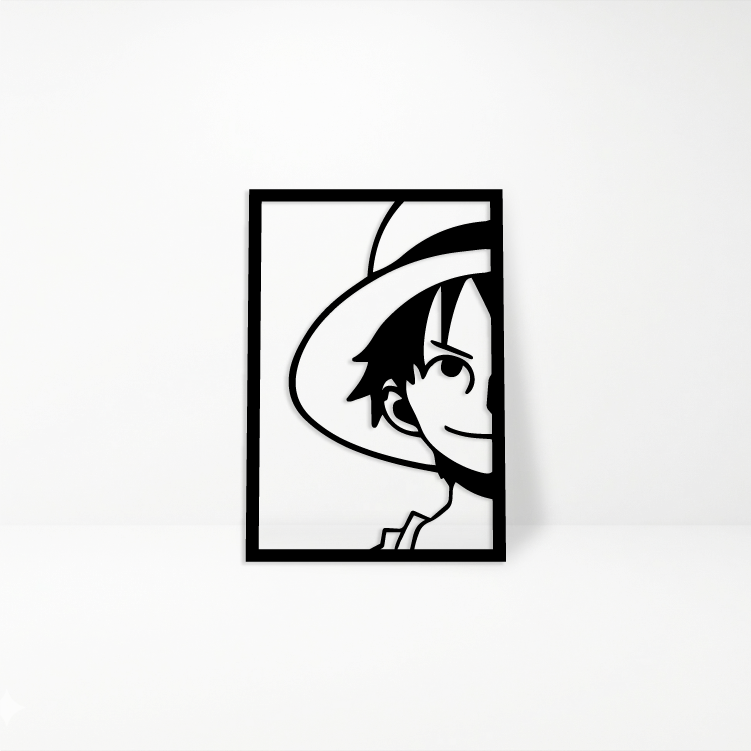 Luffy One Piece: Cuadro de Madera MDF Negro Minimalista