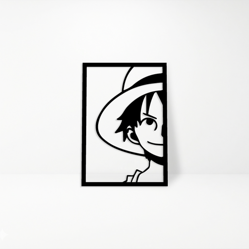 Luffy One Piece: Cuadro de Madera MDF Negro Minimalista