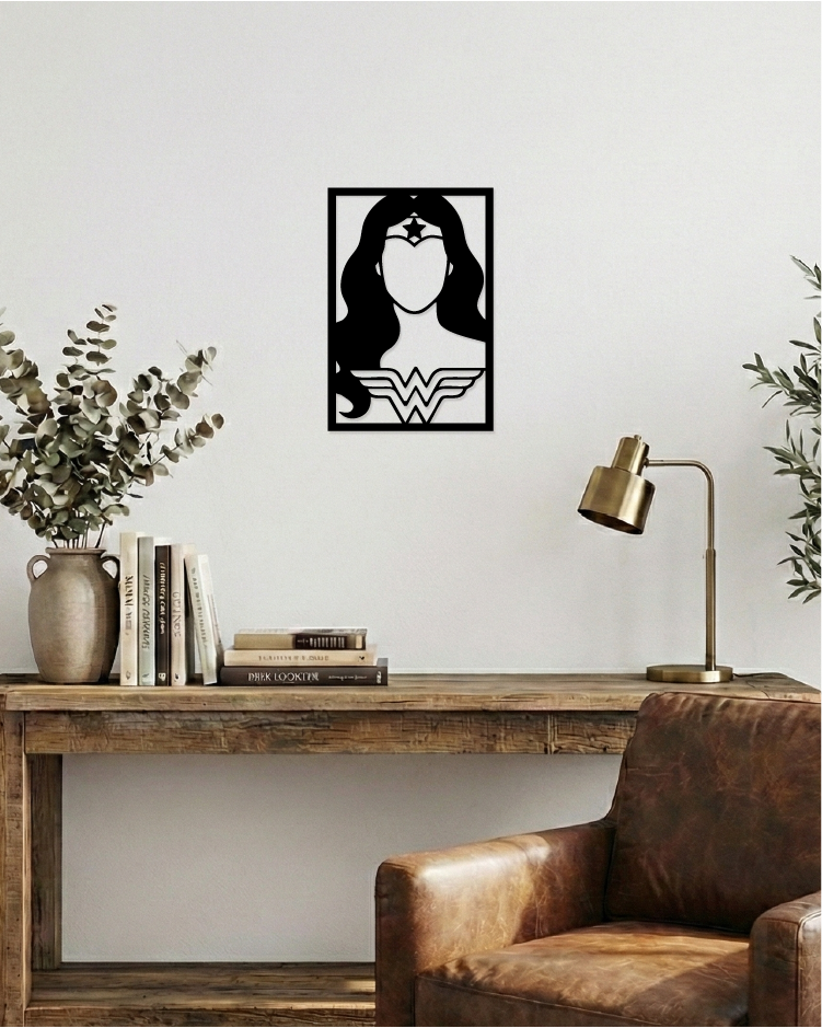 Mujer Maravilla Wonder Woman: Cuadro de Madera MDF Negra