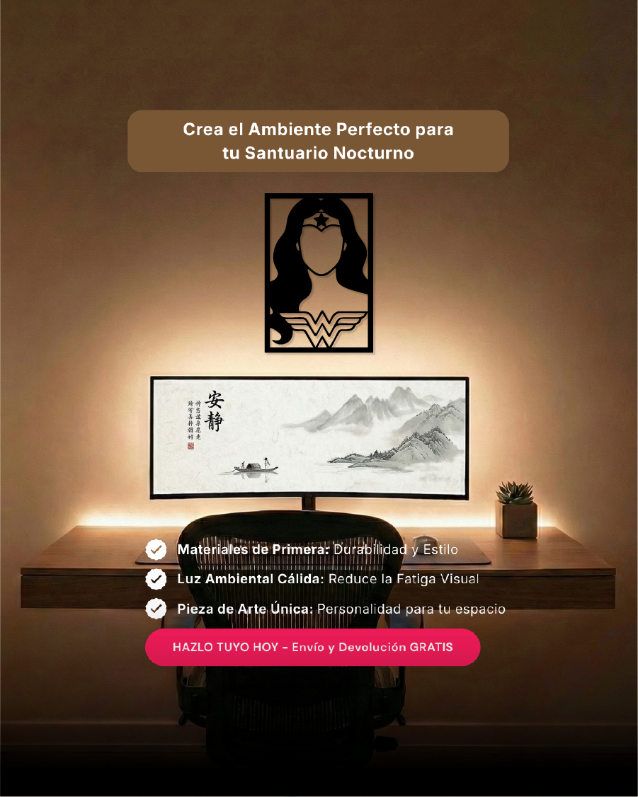 Mujer Maravilla Wonder Woman: Cuadro de Madera MDF Negra