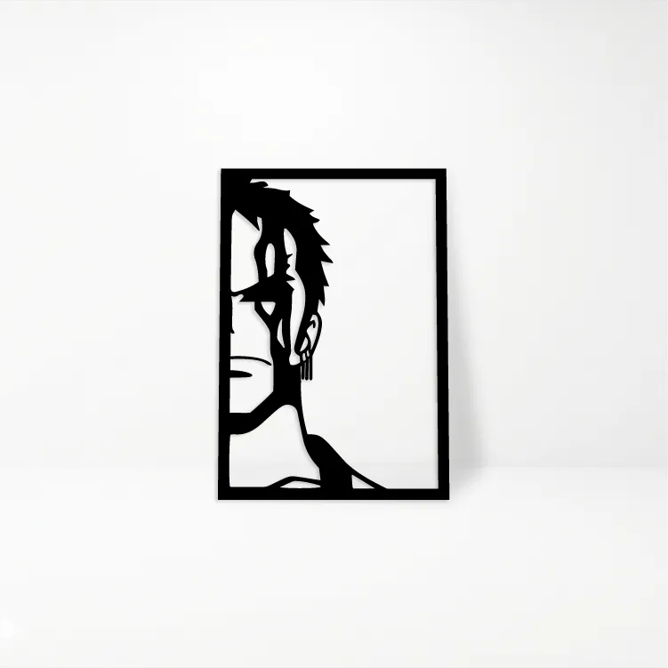 Roronoa Zoro One Piece: Cuadro de Madera MDF Negra Minimalista