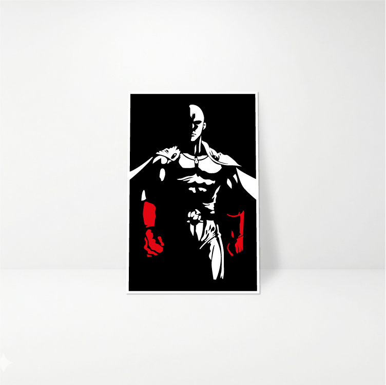 Saitama One Punch Man: Cuadro en Madera MDF Negra Minimalista