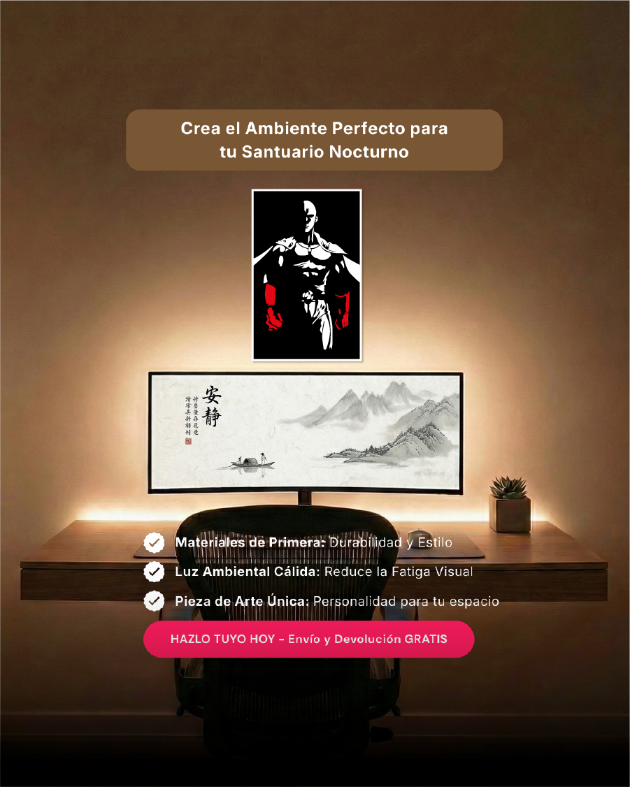 Saitama One Punch Man: Cuadro en Madera MDF Negra Minimalista