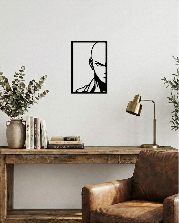 Saitama One Punch Man: Cuadro Decorativo en Madera MDF Negra