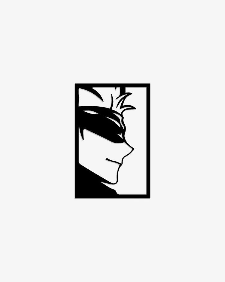 Cuadro decorativo de pared con la silueta de Satoru Gojo de Jujutsu Kaisen, fabricado en madera MDF negra con acabado mate, ideal para decoración de habitaciones anime.