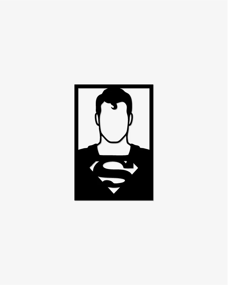 Cuadro decorativo de la silueta de Superman de DC Comics, fabricado en madera MDF negra con corte láser de precisión, estilo minimalista para decoración de pared.