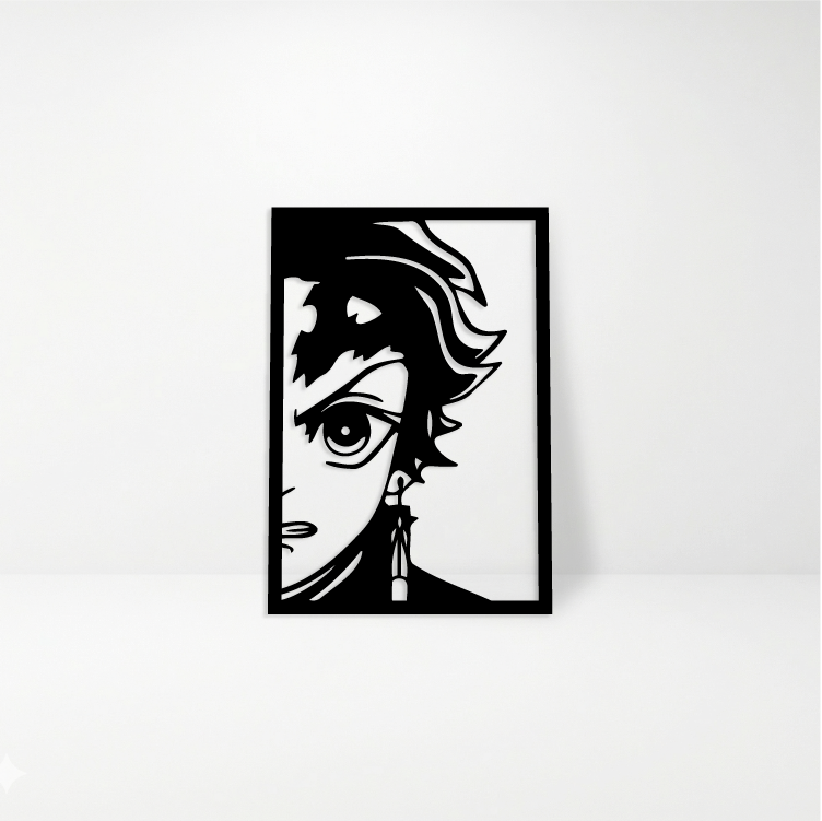 Tanjiro Kamado Demon Slayer: Cuadro de Madera MDF Negra
