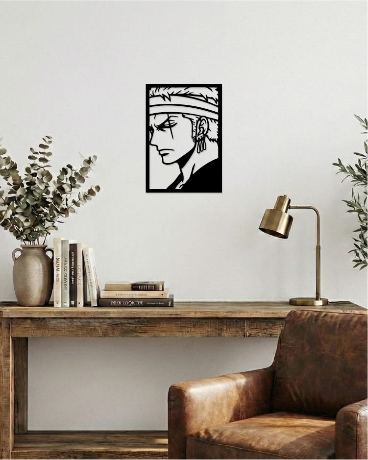 Zoro Roronoa One Piece: Cuadro de Madera MDF Negra Minimalista