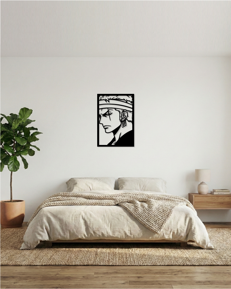 Zoro Roronoa One Piece: Cuadro de Madera MDF Negra Minimalista