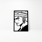 Zoro Roronoa One Piece: Cuadro de Madera MDF Negra Minimalista