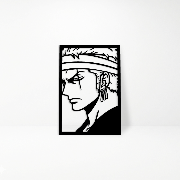 Zoro Roronoa One Piece: Cuadro de Madera MDF Negra Minimalista