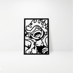 Vista lateral de arte de pared del capitán del amanecer en madera MDF, resaltando el relieve y el acabado mate.