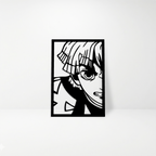 Vista lateral de arte de pared del guerrero del trueno en madera MDF, resaltando el relieve y el acabado mate.