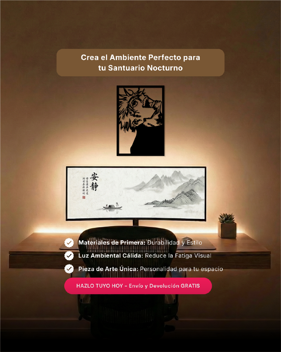 Arte de pared temático para setup gamer con silueta de icono de anime en MDF, ideal para coleccionistas.