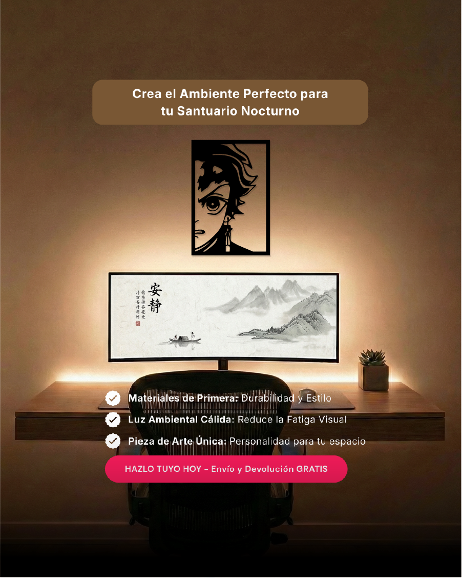 Arte de pared temático para setup gamer con silueta de icono solar en MDF, ideal para coleccionistas de anime.