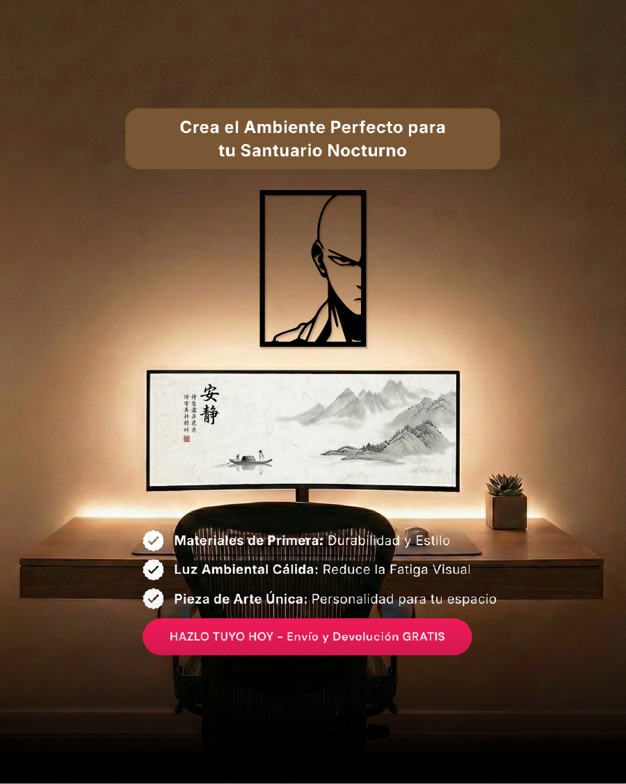 Arte de pared temático para setup gamer con silueta de icono de fuerza en MDF, ideal para coleccionistas de anime.