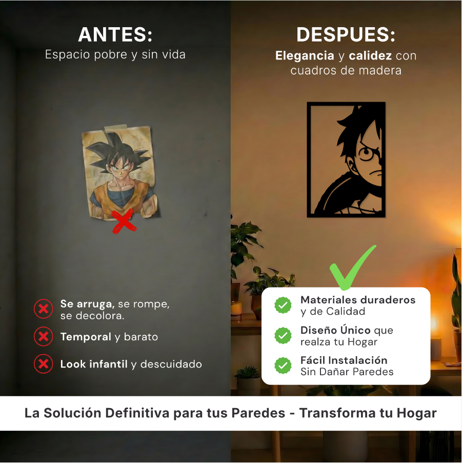 Comparativa de tamaño del cuadro del capitán pirata goma sobre un mueble, referencia de escala para decoración moderna.