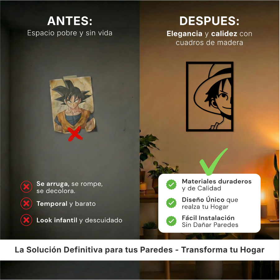 Comparativa de tamaño del cuadro del capitán pirata sobre un mueble, referencia de escala para decoración.