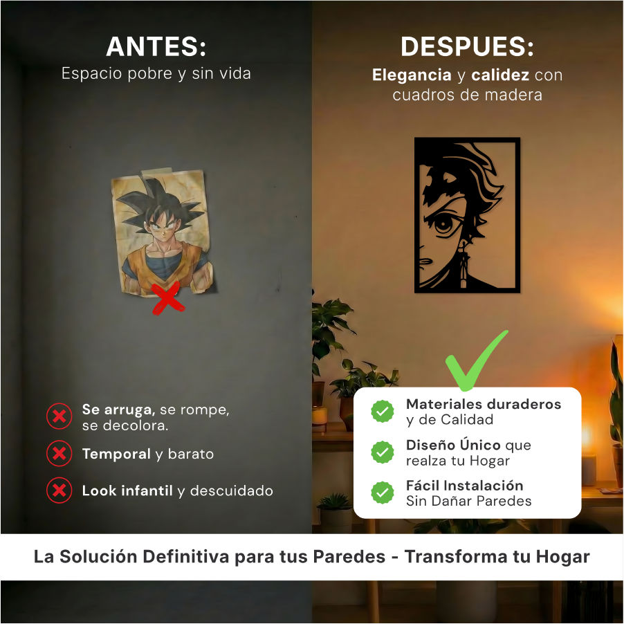 Comparativa de tamaño del cuadro del cazador de sombras sobre un mueble, referencia de escala para decoración moderna.