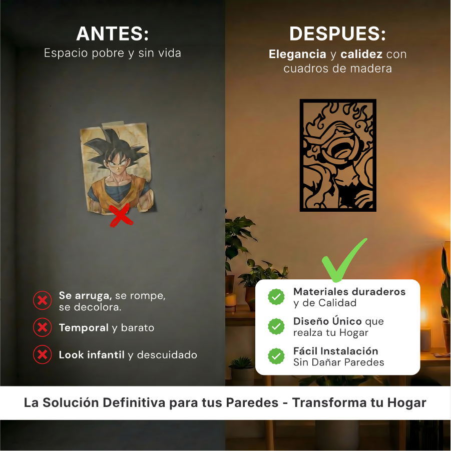 Comparativa de tamaño del cuadro del elegido del mar sobre un mueble, referencia de escala para decoración moderna.