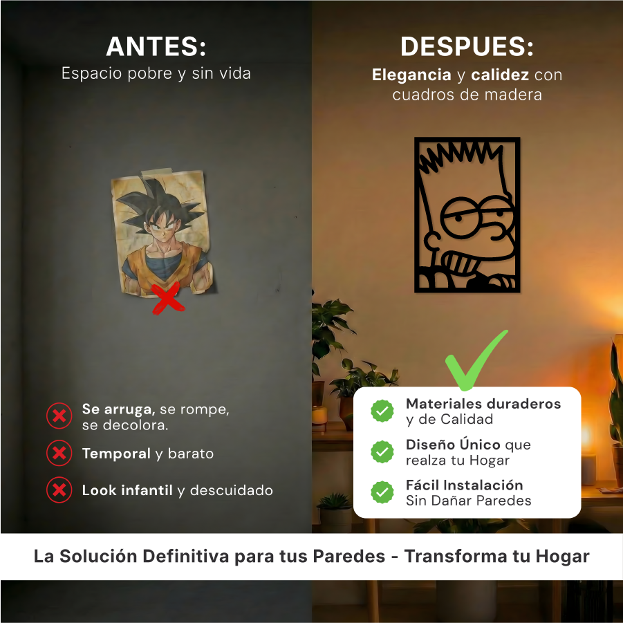 Comparativa de tamaño del cuadro del estudiante astuto sobre una repisa, referencia visual de escala para interiores.