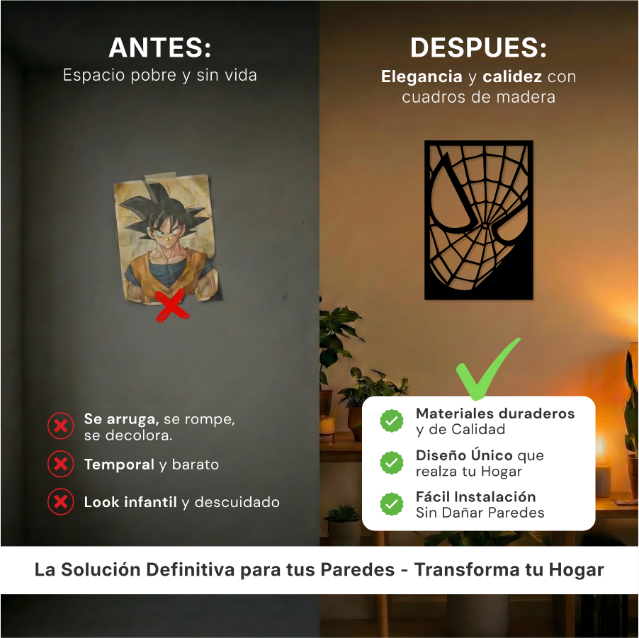 Comparativa de tamaño del cuadro del héroe arácnido sobre un escritorio para referencia de escala en la habitación.