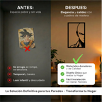 Comparativa de tamaño del cuadro del héroe calvo sobre un mueble de salón, referencia de escala para decoración moderna.