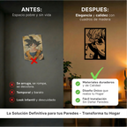 Comparativa de tamaño del cuadro del joven relámpago sobre un mueble, referencia de escala para decoración moderna.