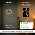 Comparativa de escala del cuadro minimalista del héroe calvo junto a un objeto de escritorio para referencia visual.