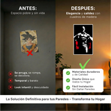 Comparativa de escala del cuadro minimalista del héroe calvo junto a un objeto de escritorio para referencia visual.