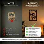 Comparativa de tamaño del cuadro de la niña saxofonista sobre un escritorio, referencia visual de escala para interiores.