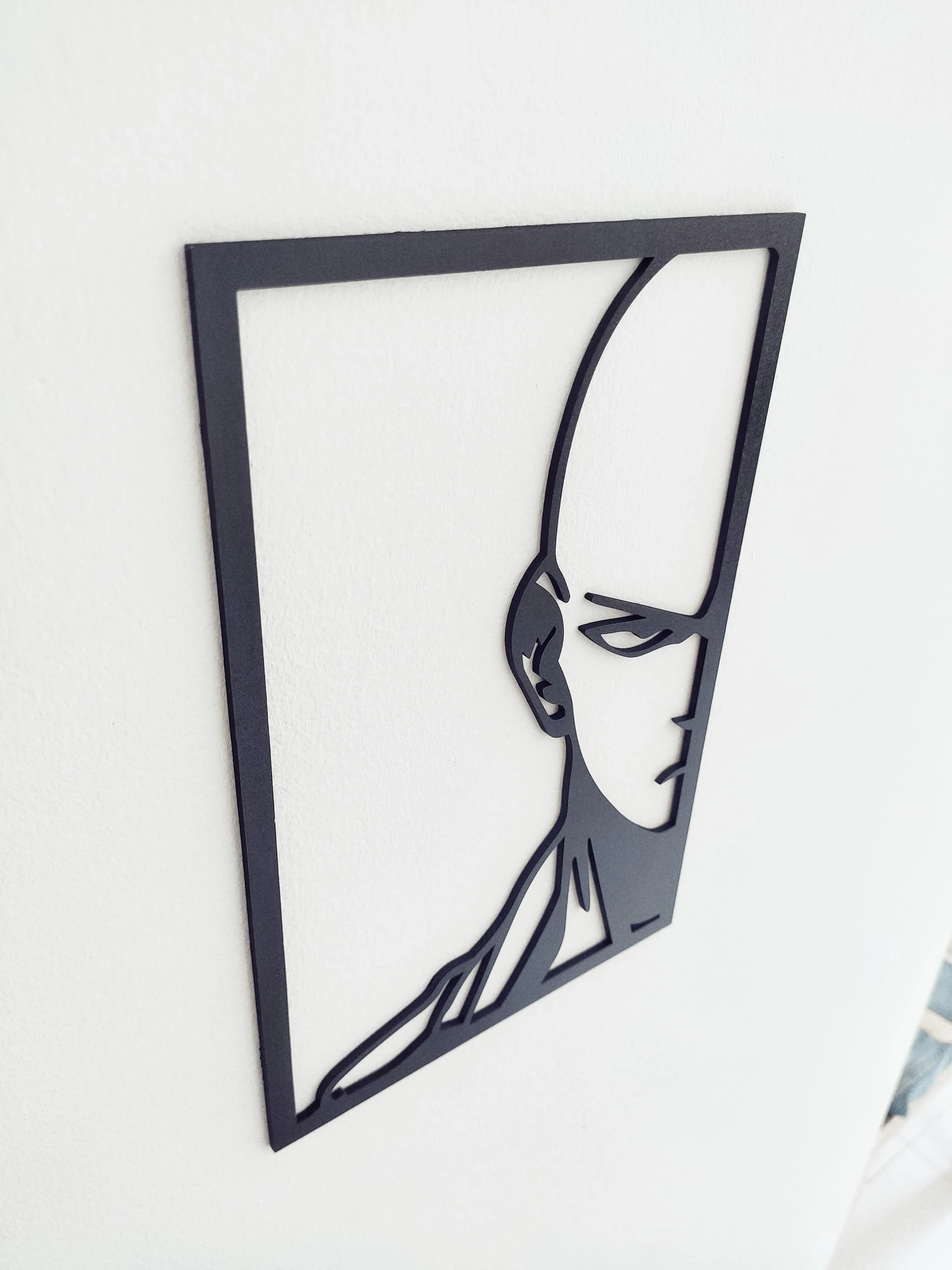Saitama One Punch Man: Cuadro Decorativo en Madera MDF Negra