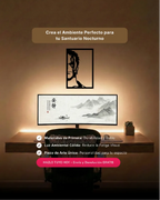 Arte de pared temático para setup gamer con silueta de guerrero de las espadas en MDF, ideal para fans del anime.